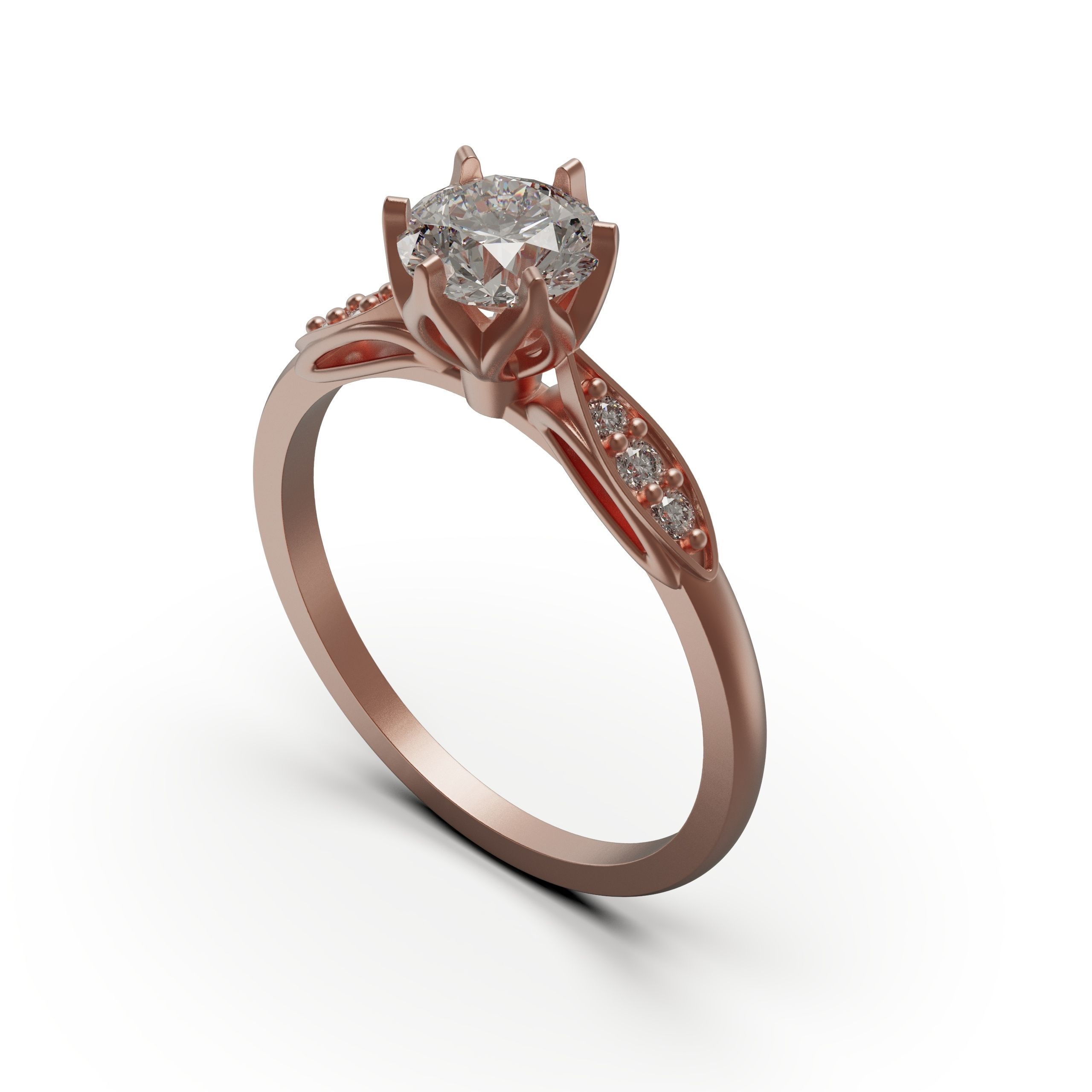 solitiare gold engagement ring with diamonds 3D print model_4