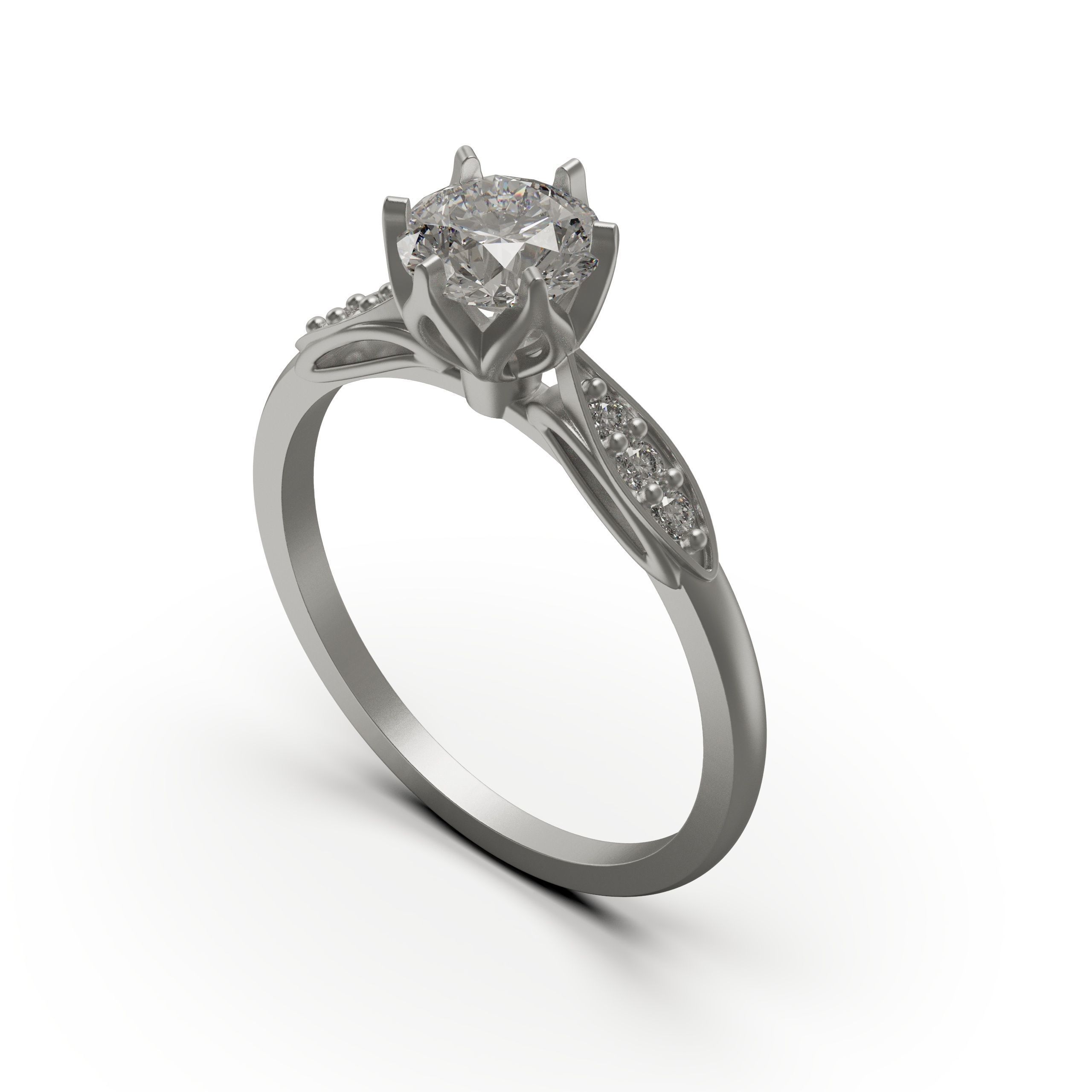 solitiare gold engagement ring with diamonds 3D print model_2