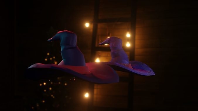 low-high poly witch hats Low-poly 3D model