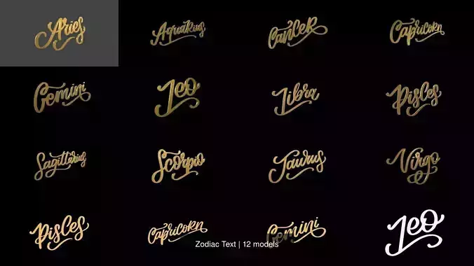 Zodiac Text 3D Model Collection