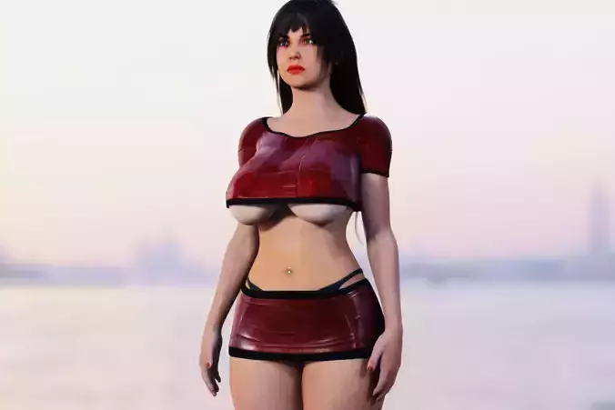 Curvy Woman in Red Clothes Rigged Low-poly 3D model