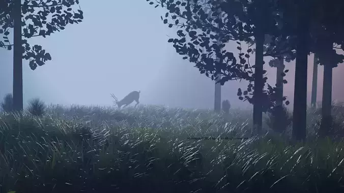 Foggy Night deer Scene  rigged deer included