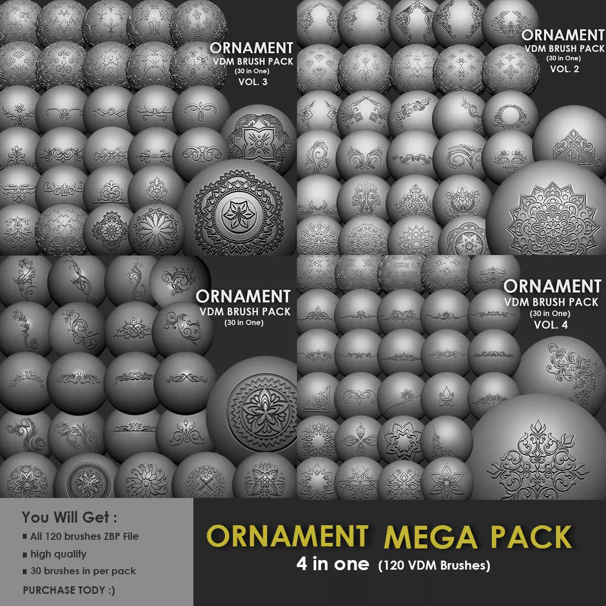 BUNDLE ORNAMENT MEGA PACK 4 IN ONE - 120 BRUSHES 3D model