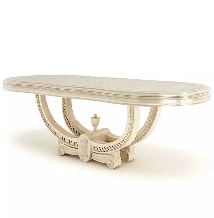 Cream Colored Dining Room Table With Arched Legs 3D model_0
