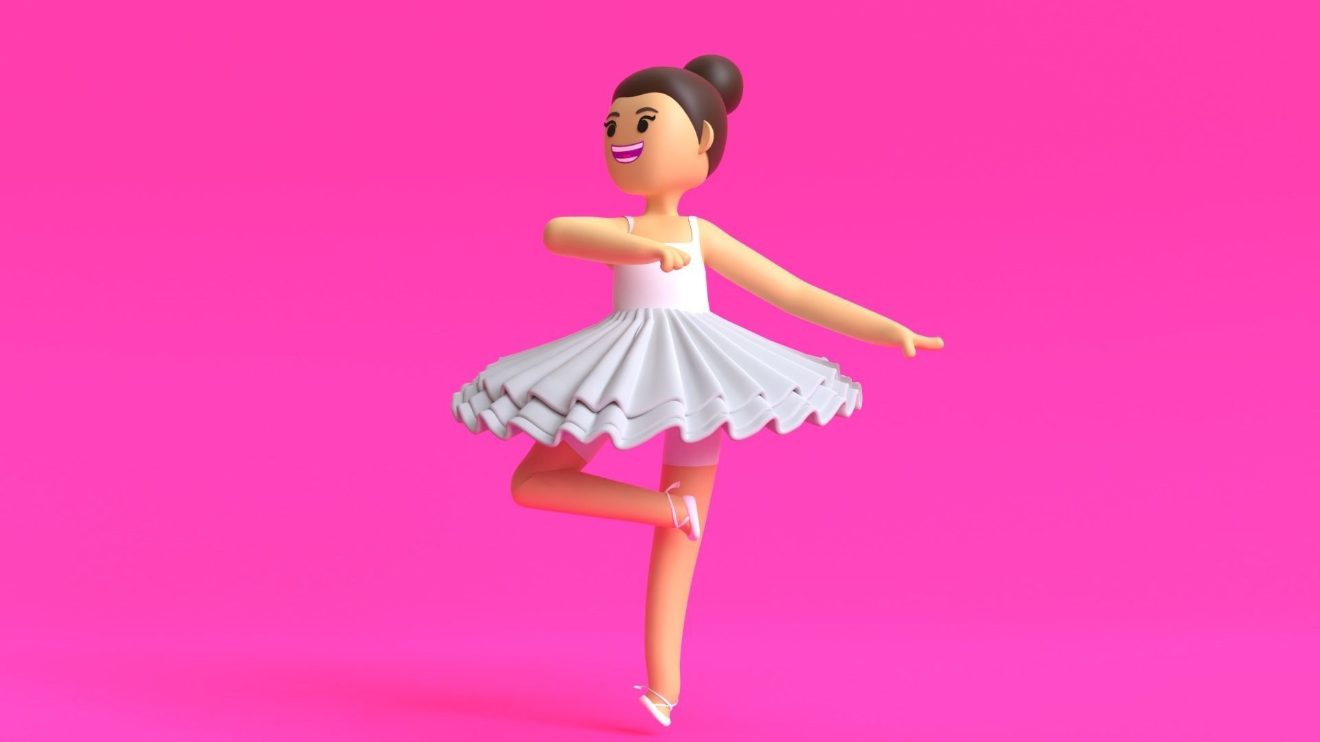 Minimal Ballet dancer 3D Cartoon Character 3D model_2