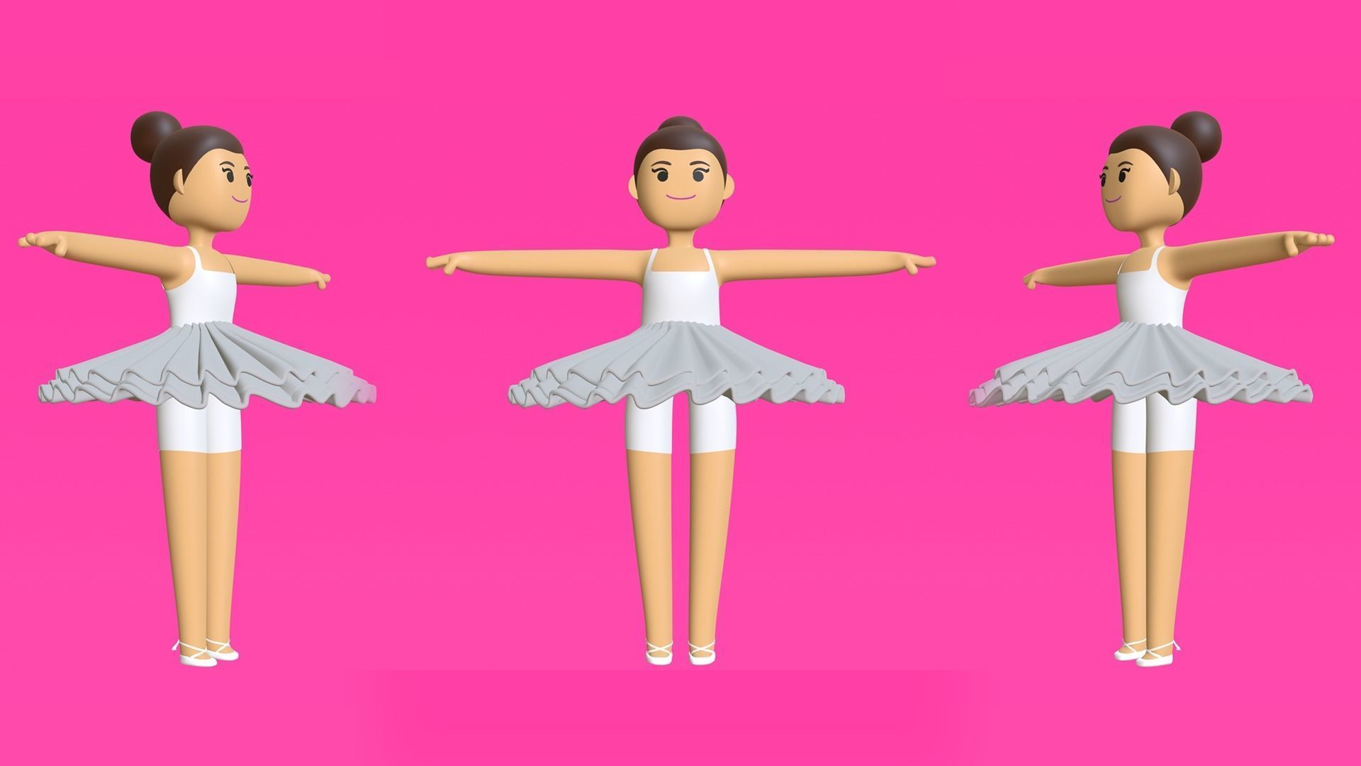 Minimal Ballet dancer 3D Cartoon Character 3D model_7