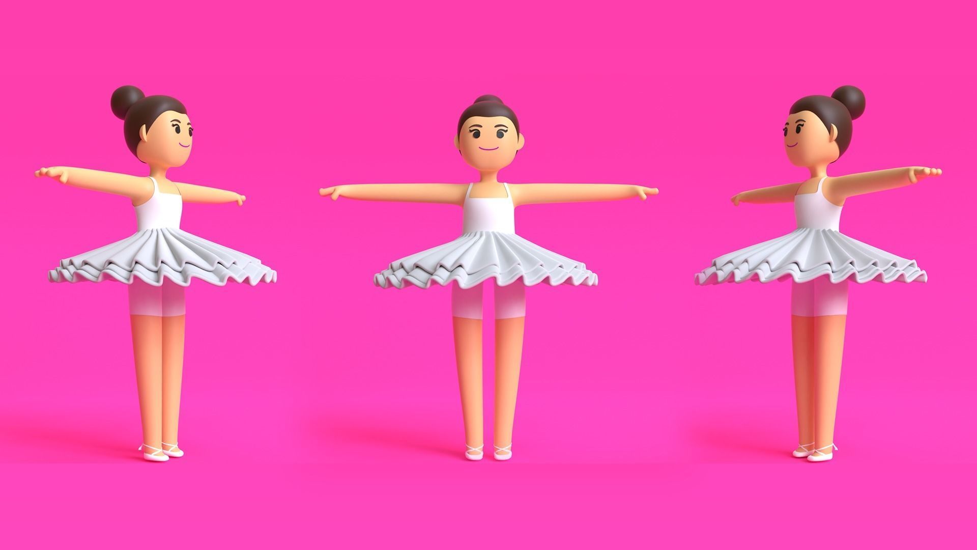 Minimal Ballet dancer 3D Cartoon Character 3D model_6