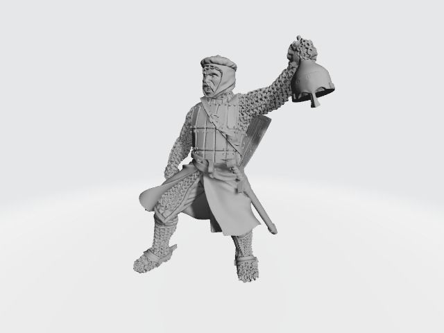 Medieval knight celebrating holding pagan helmet 3D print model_1