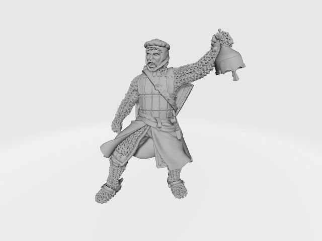 Medieval knight celebrating holding pagan helmet 3D print model_3