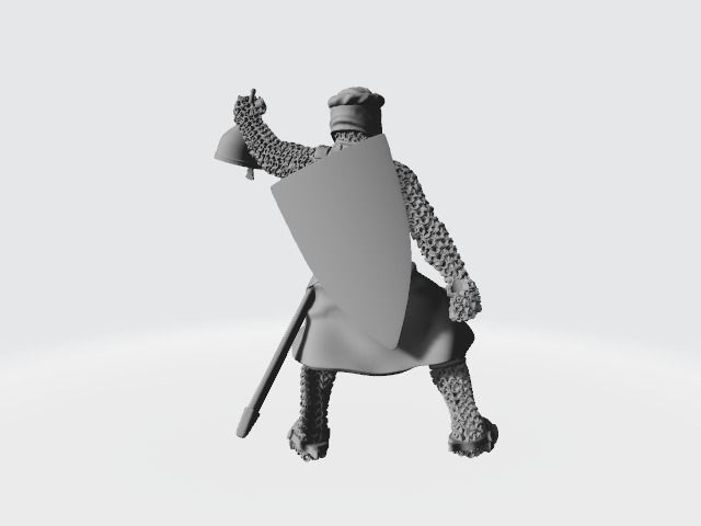Medieval knight celebrating holding pagan helmet 3D print model_2