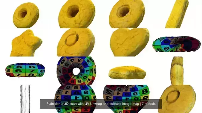Plain donut 3D scan with UV Unwrap and editable image map 3D Model Collection