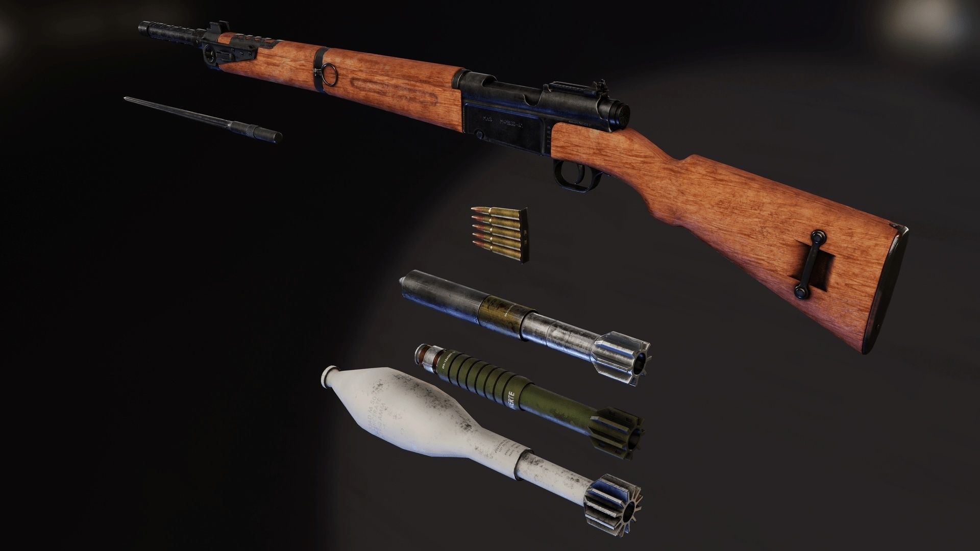 MAS 36 51 with grenade launcher Low-poly 3D model_1