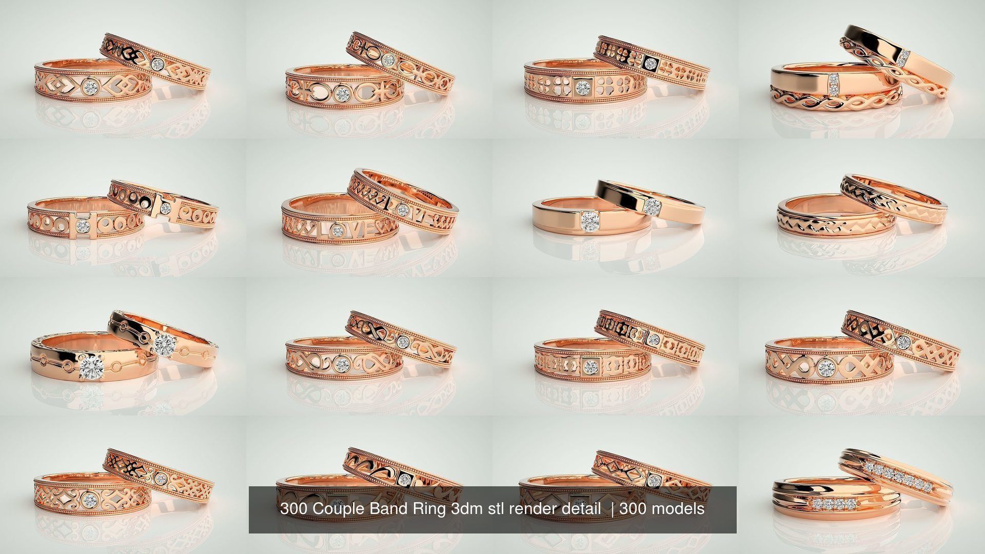 300 Couple Band Ring 3dm stl render detail Part-1 3D Model Collection_14