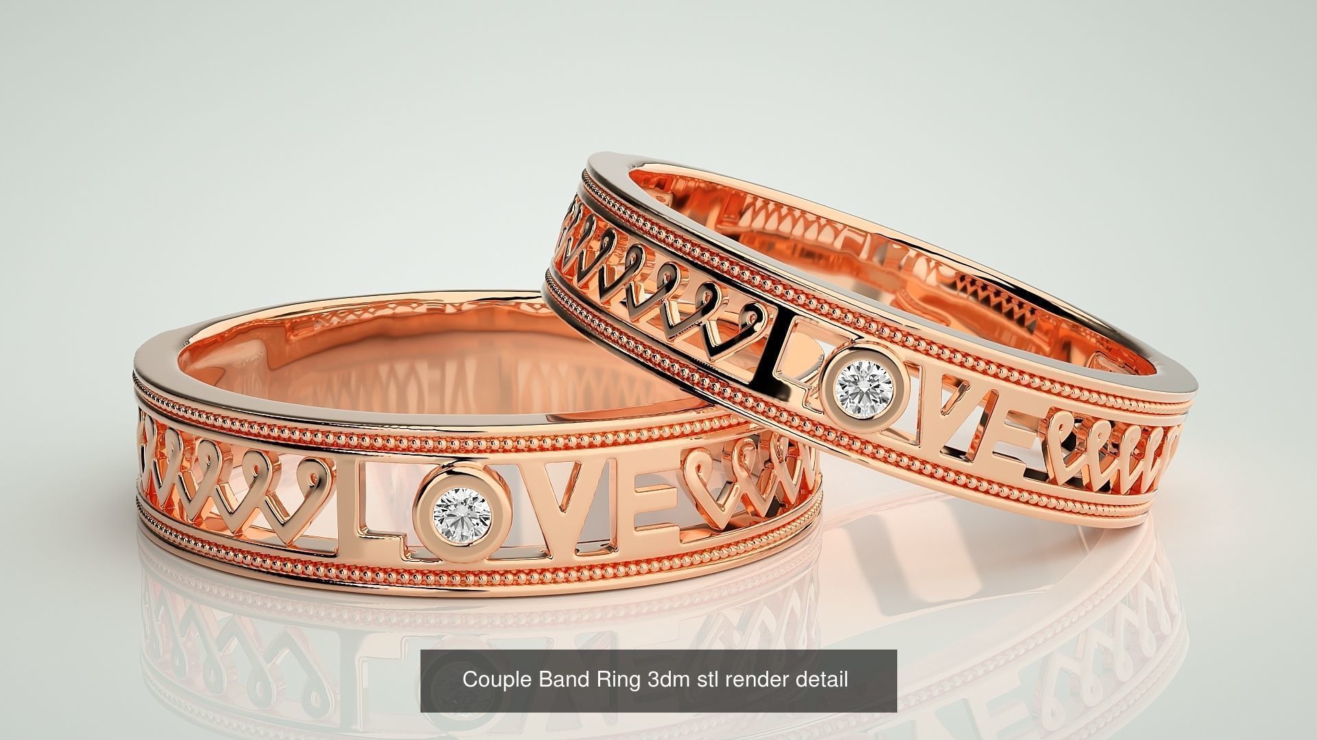 300 Couple Band Ring 3dm stl render detail Part-1 3D Model Collection_124