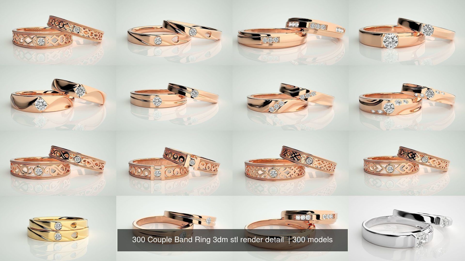 300 Couple Band Ring 3dm stl render detail Part-1 3D Model Collection_19