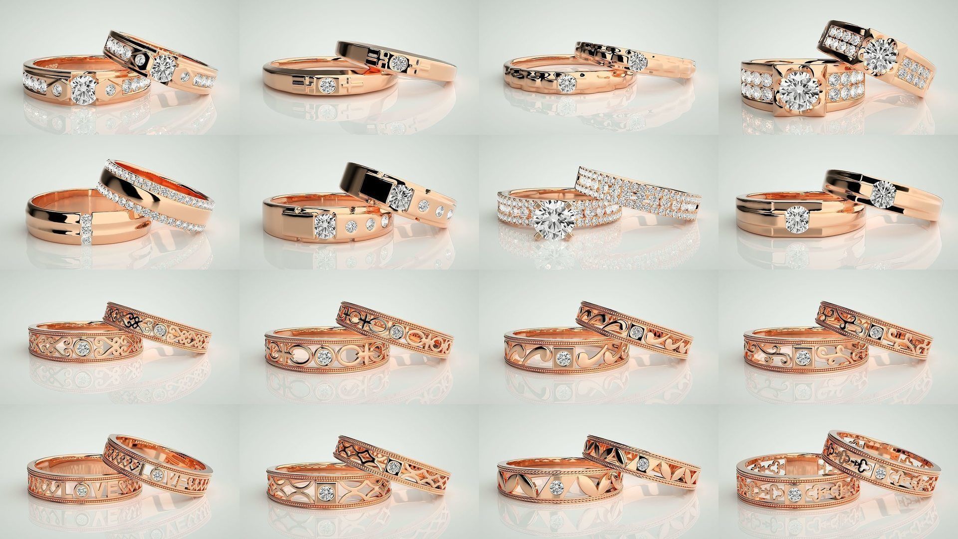 300 Couple Band Ring 3dm stl render detail Part-1 3D Model Collection_18