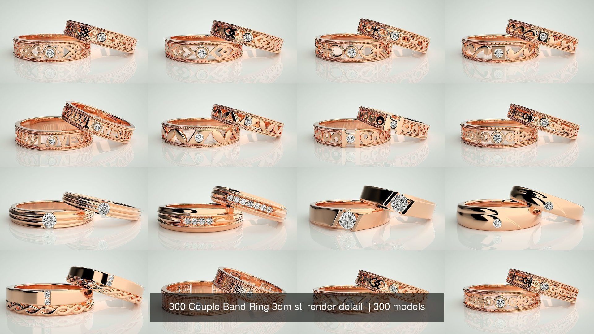 300 Couple Band Ring 3dm stl render detail Part-1 3D Model Collection_8