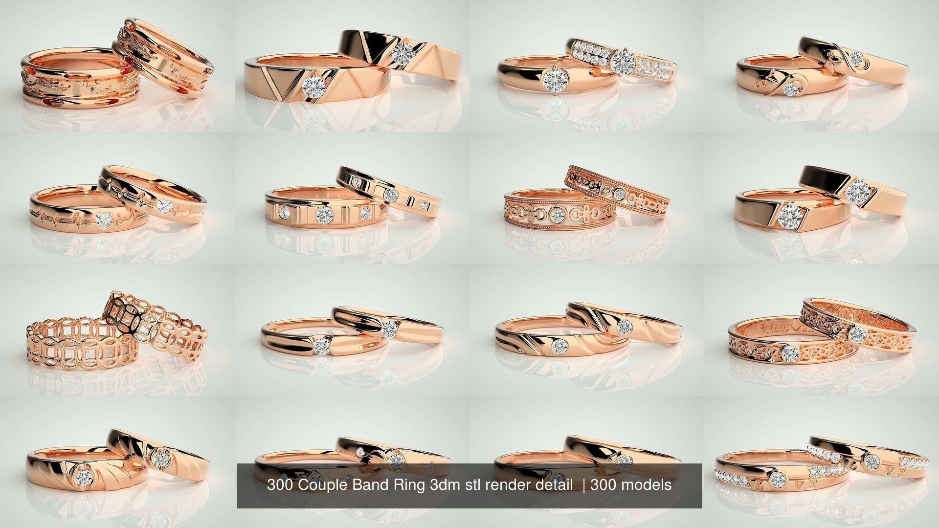 300 Couple Band Ring 3dm stl render detail Part-1 3D Model Collection_15