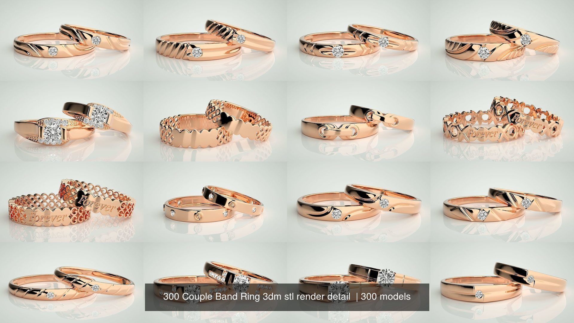 300 Couple Band Ring 3dm stl render detail Part-1 3D Model Collection_4