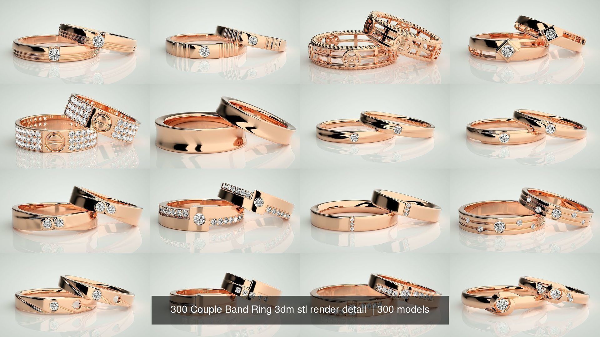 300 Couple Band Ring 3dm stl render detail Part-1 3D Model Collection_5