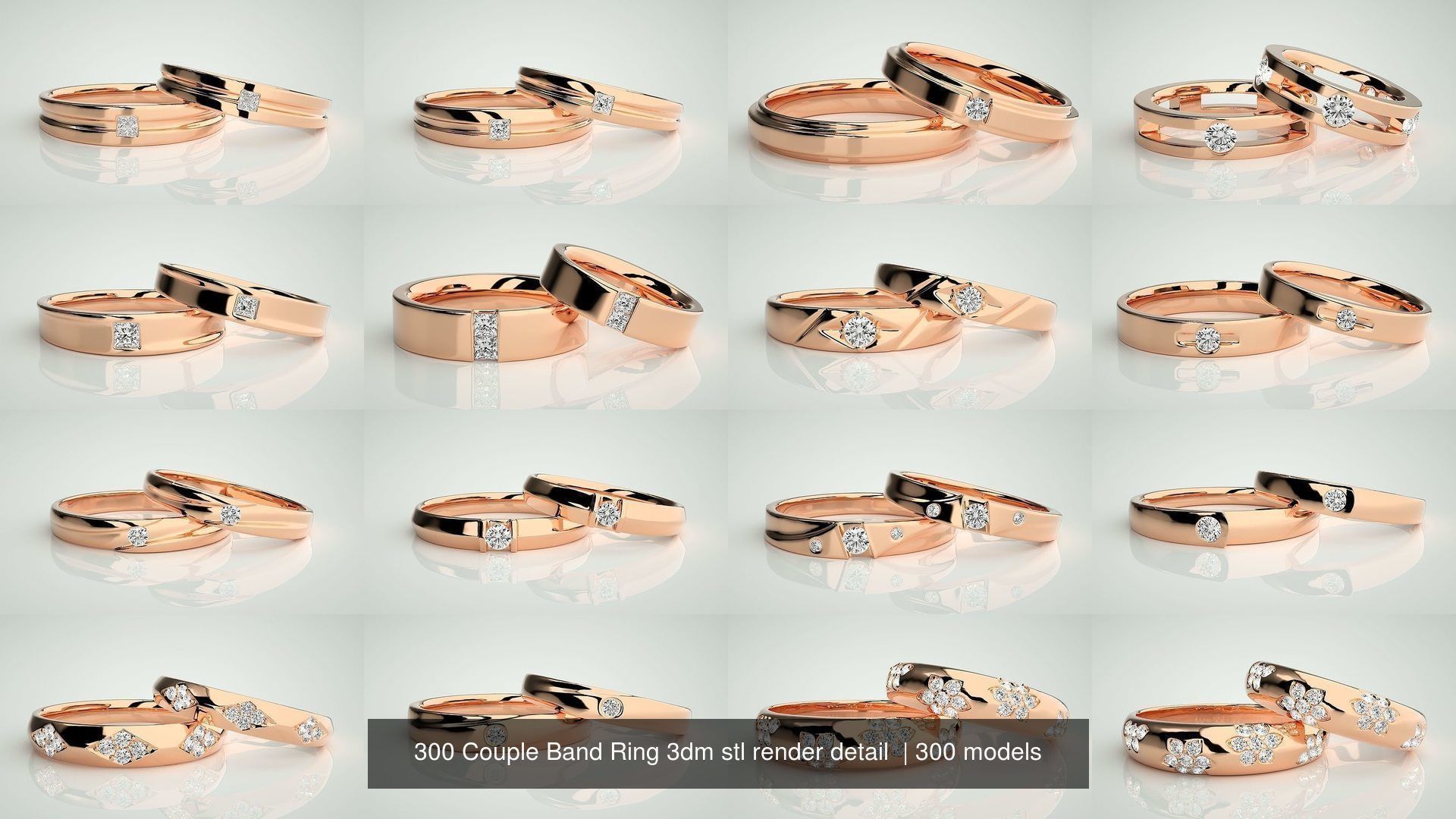 300 Couple Band Ring 3dm stl render detail Part-1 3D Model Collection_11