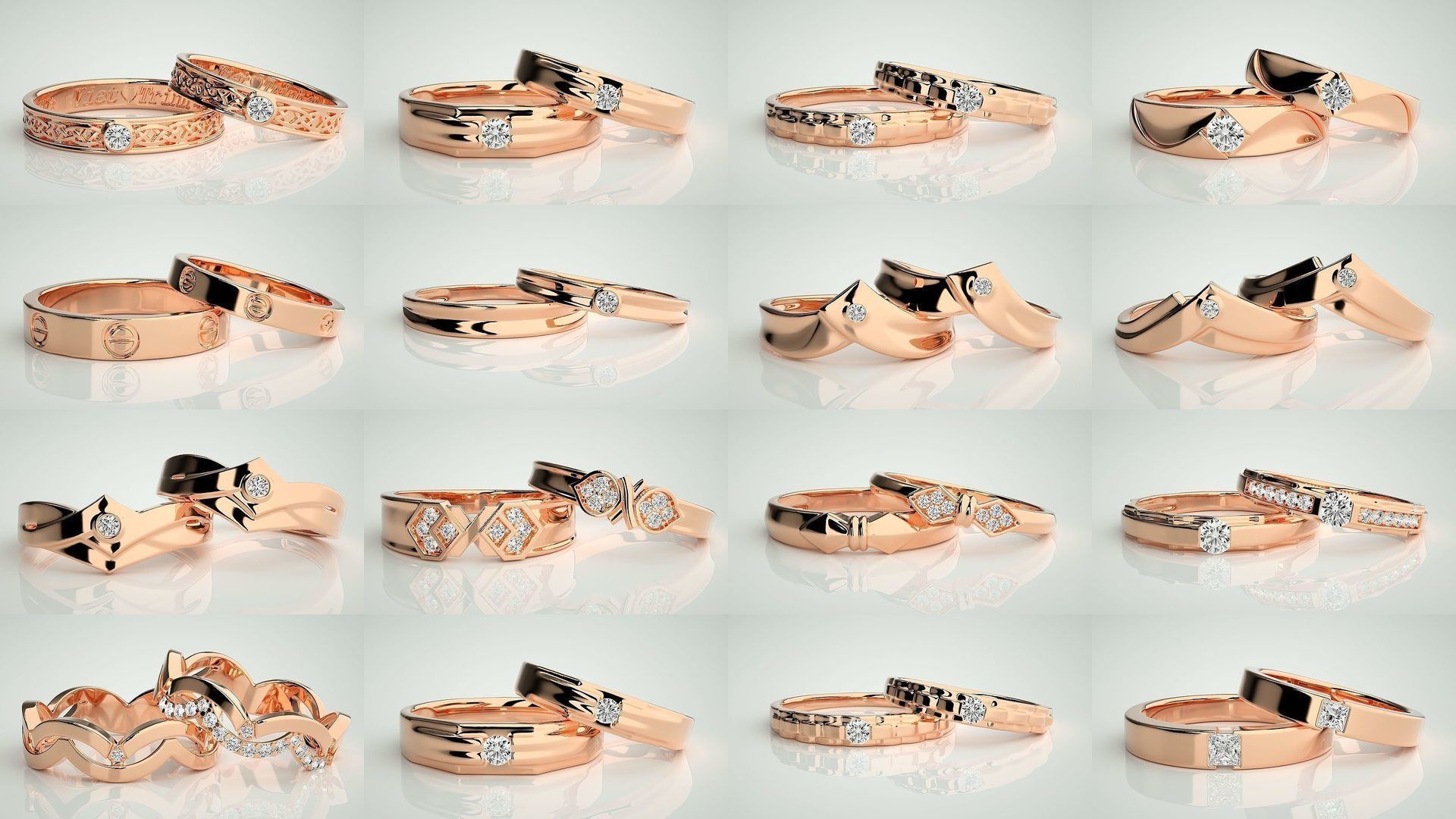 300 Couple Band Ring 3dm stl render detail Part-1 3D Model Collection_17