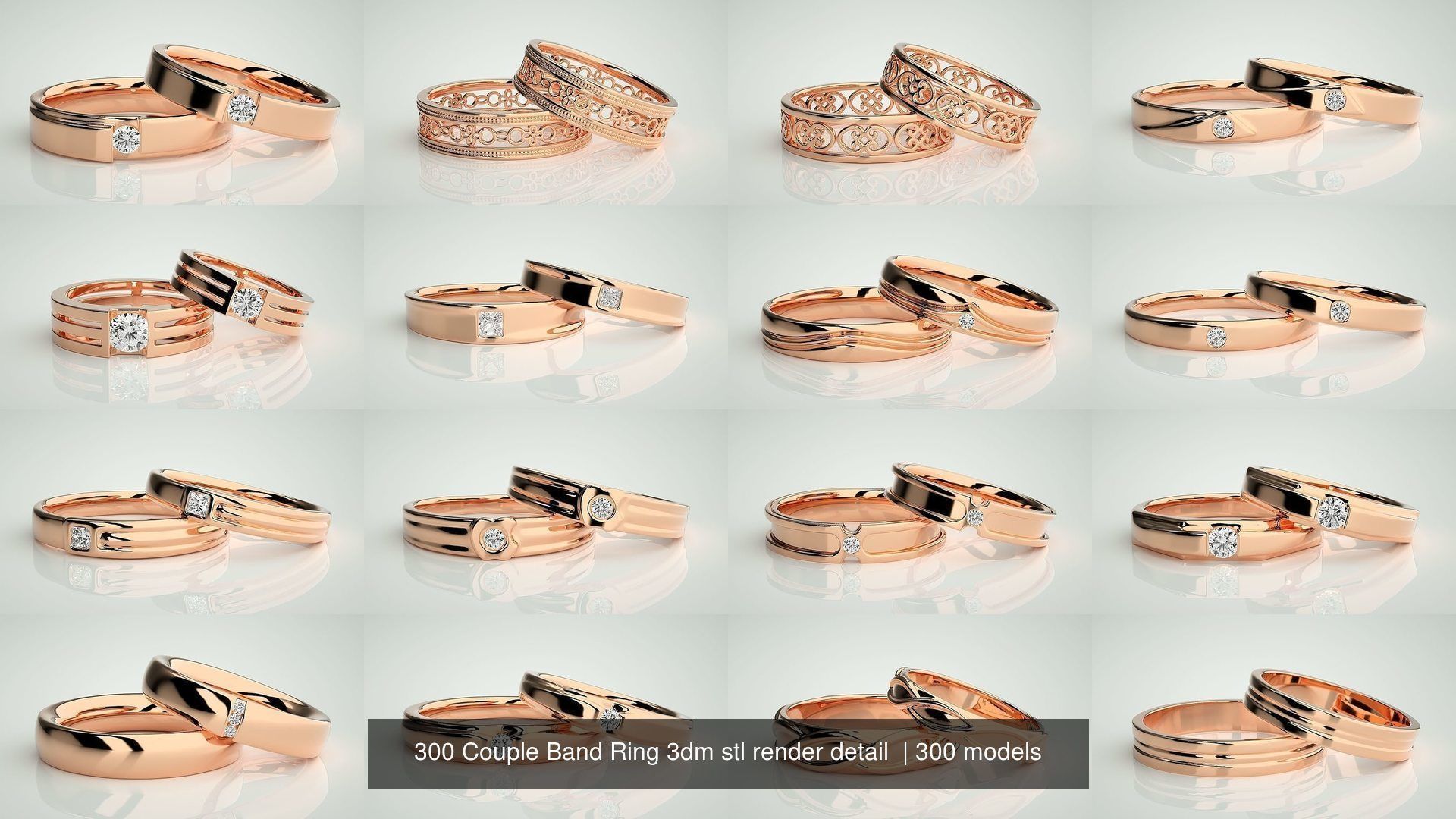 300 Couple Band Ring 3dm stl render detail Part-1 3D Model Collection_10