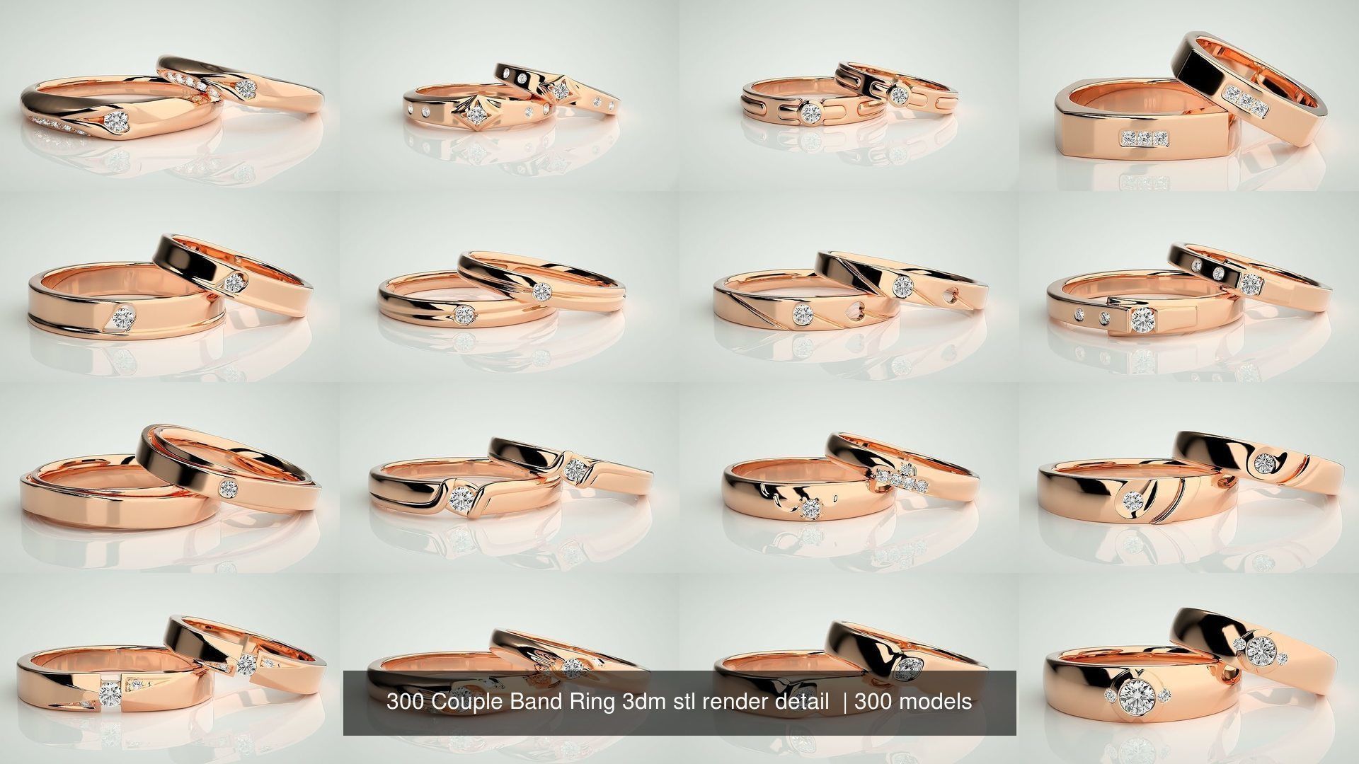 300 Couple Band Ring 3dm stl render detail Part-1 3D Model Collection_6