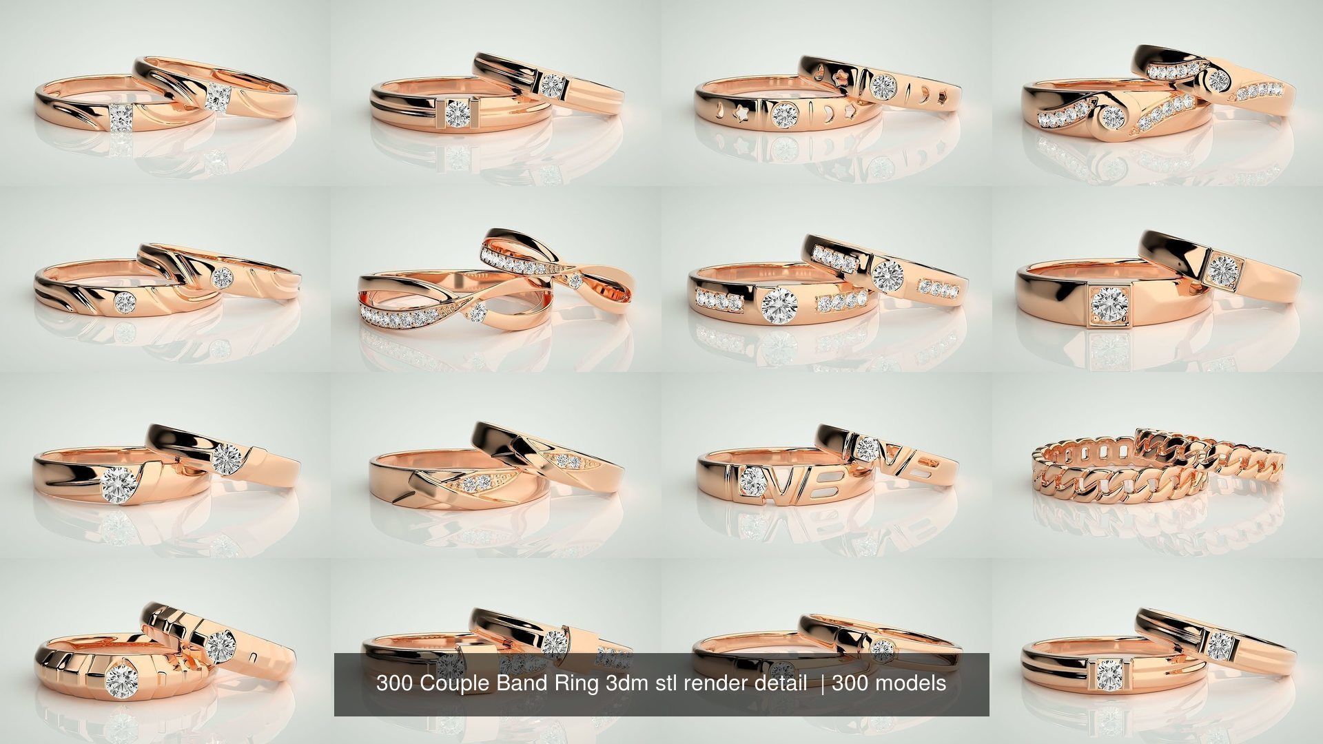 300 Couple Band Ring 3dm stl render detail Part-1 3D Model Collection_3