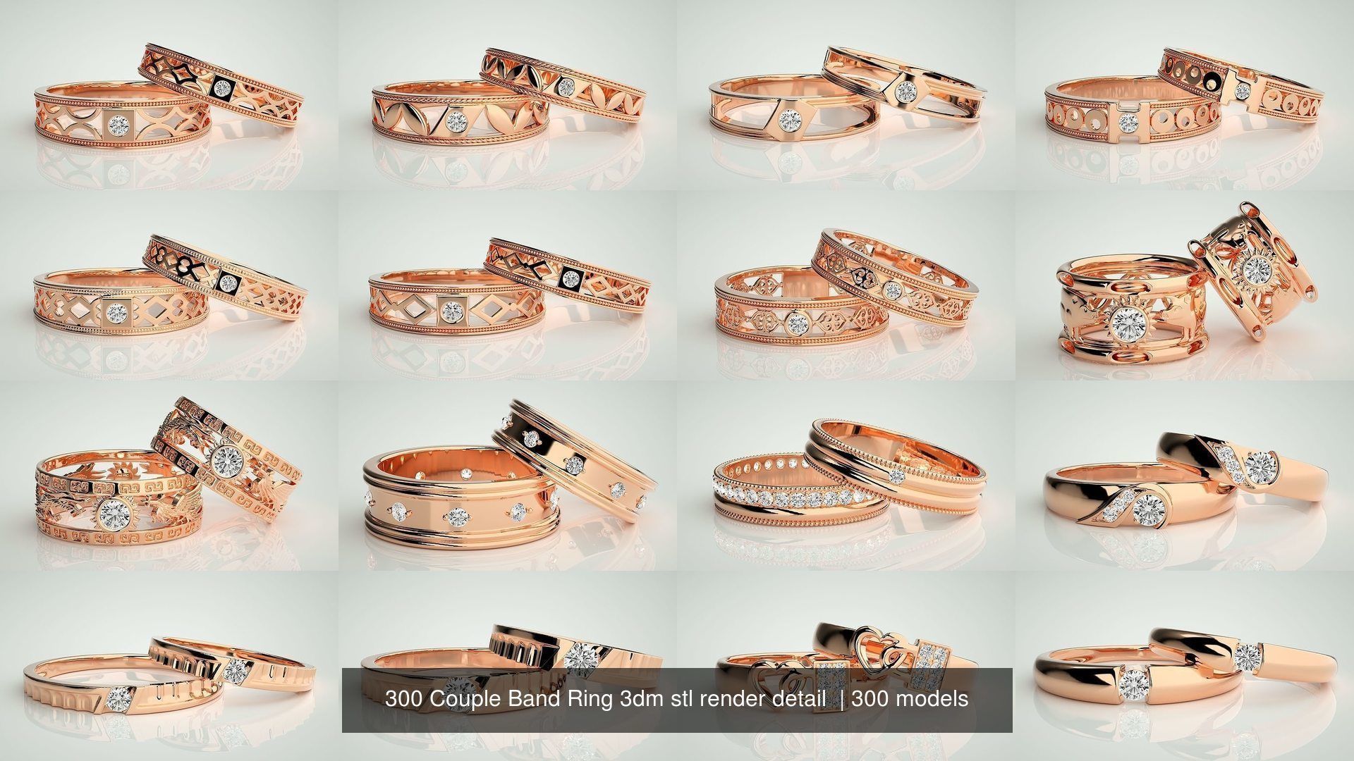 300 Couple Band Ring 3dm stl render detail Part-1 3D Model Collection_2