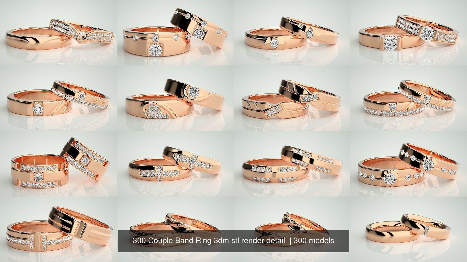 300 Couple Band Ring 3dm stl render detail Part-1 3D Model Collection_9