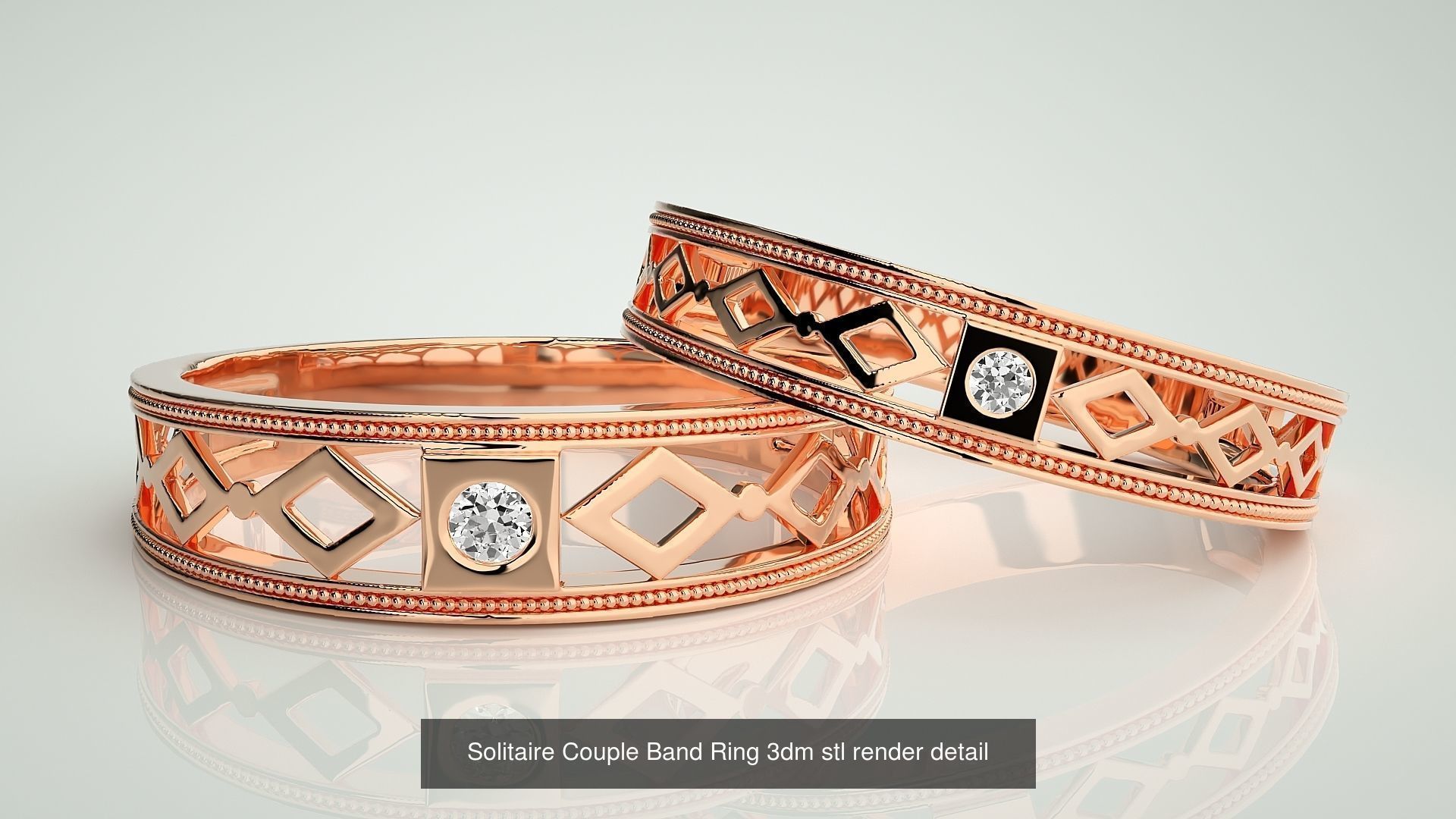 300 Couple Band Ring 3dm stl render detail Part-1 3D Model Collection_30