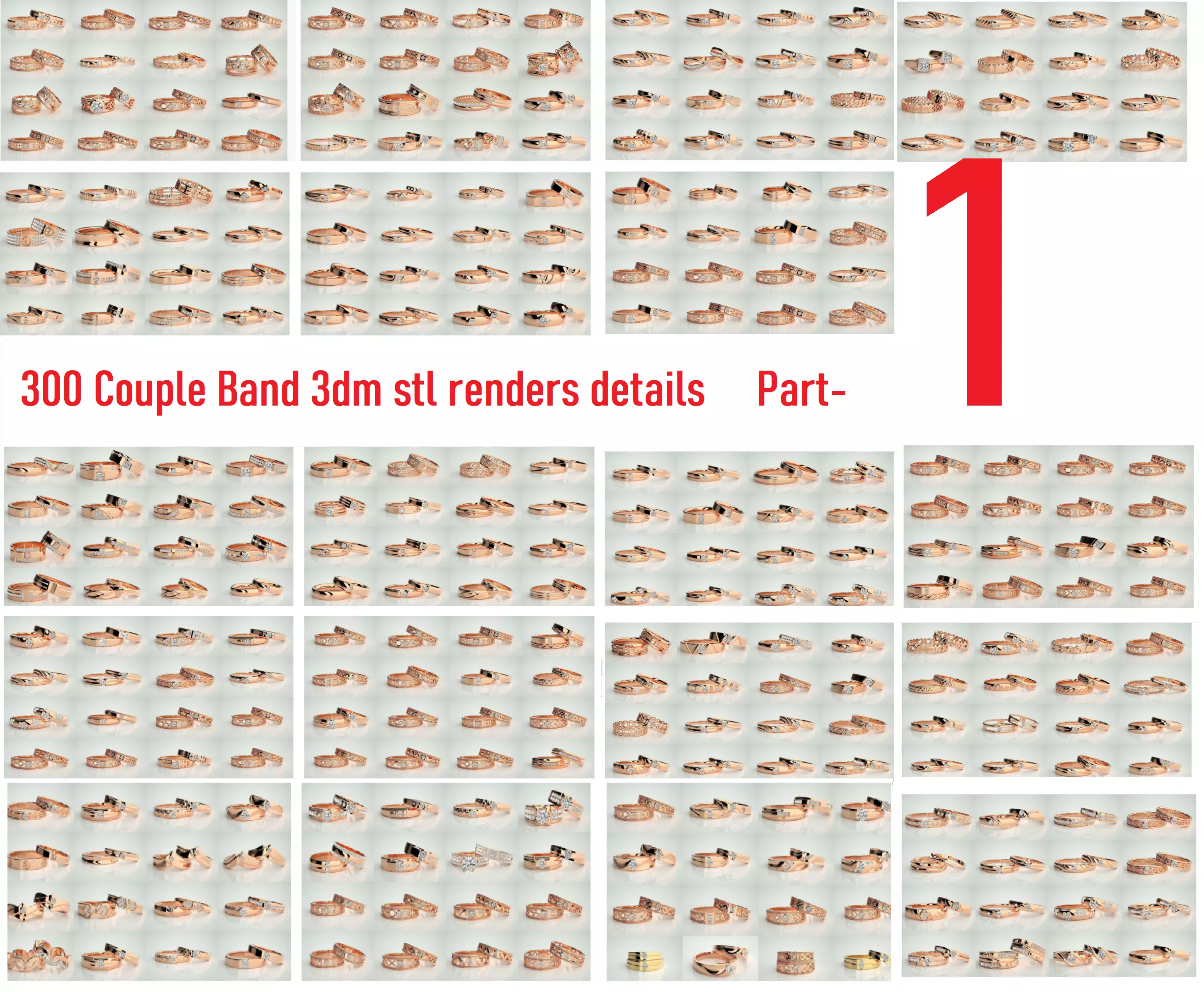 300 Couple Band Ring 3dm stl render detail Part-1 3D Model Collection_0