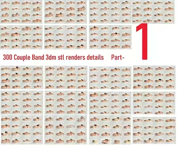 300 Couple Band Ring 3dm stl render detail Part-1 3D Model Collection