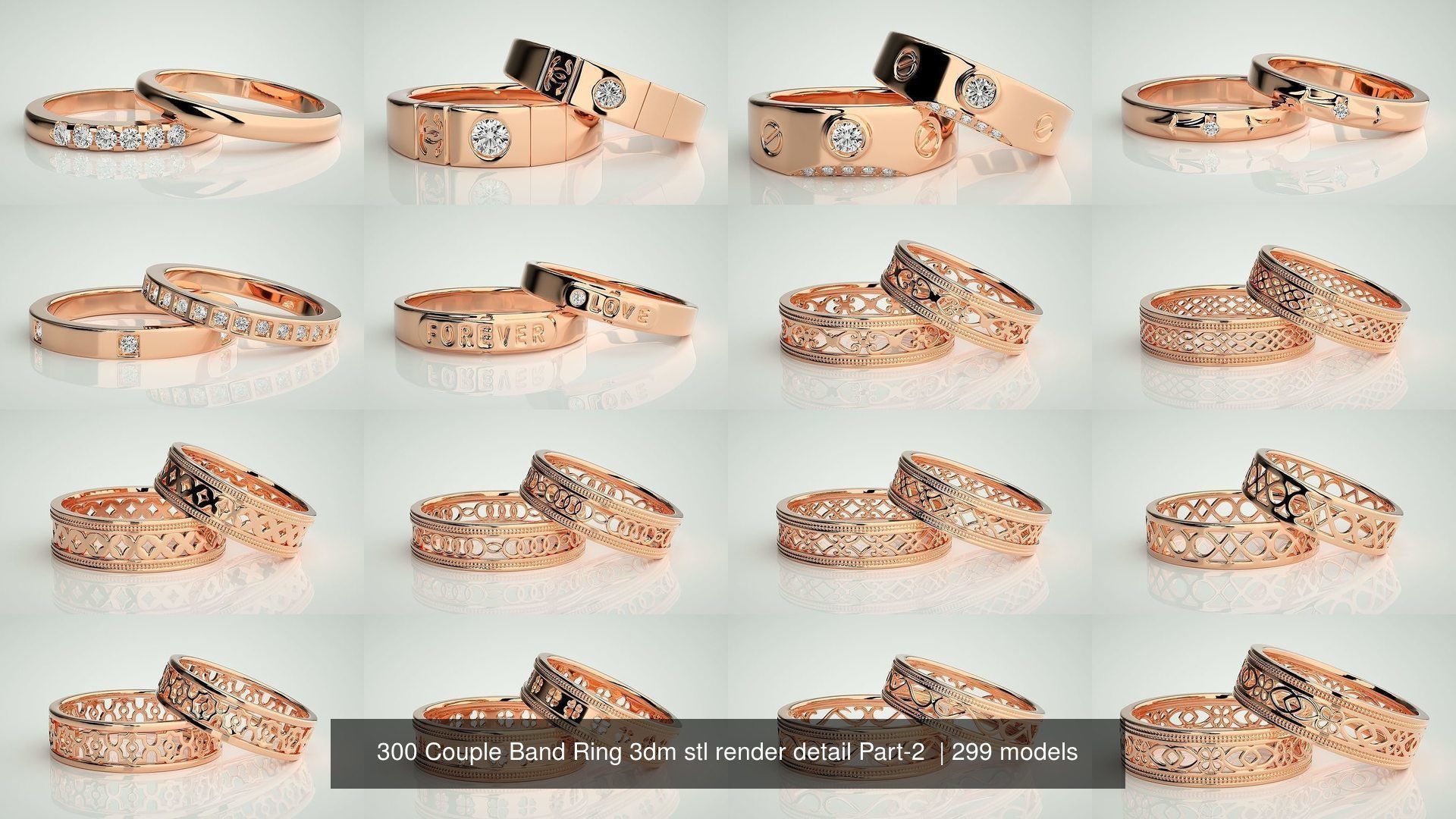300 Couple Band Ring 3dm stl render detail Part-2  3D Model Collection_18
