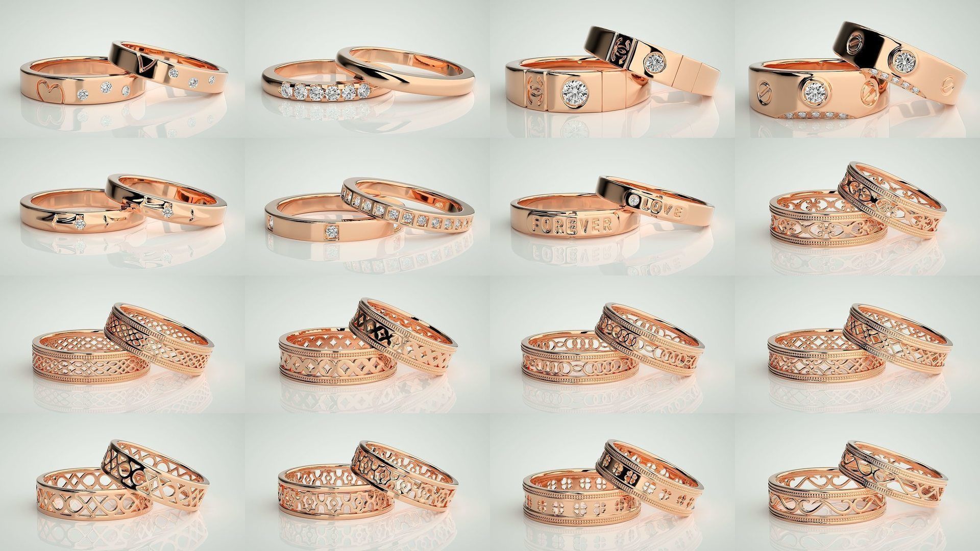 300 Couple Band Ring 3dm stl render detail Part-2  3D Model Collection_19