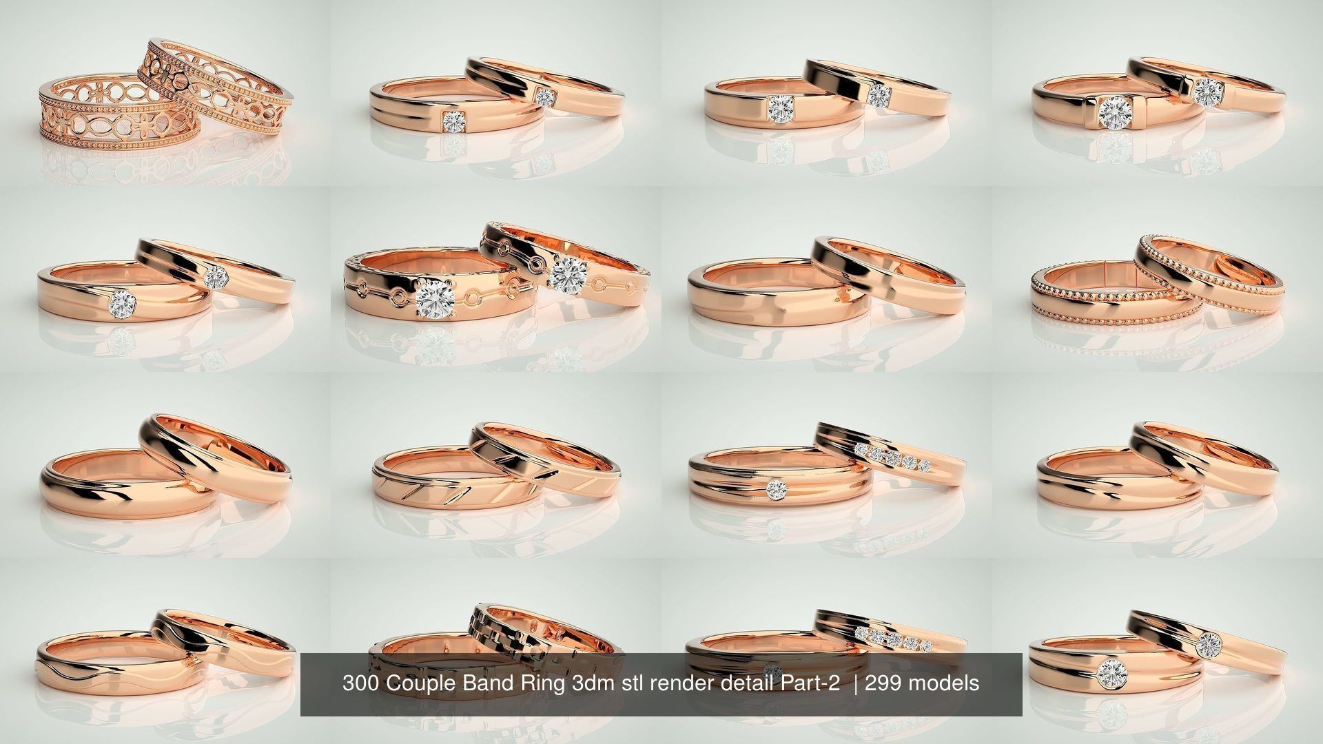 300 Couple Band Ring 3dm stl render detail Part-2  3D Model Collection_24