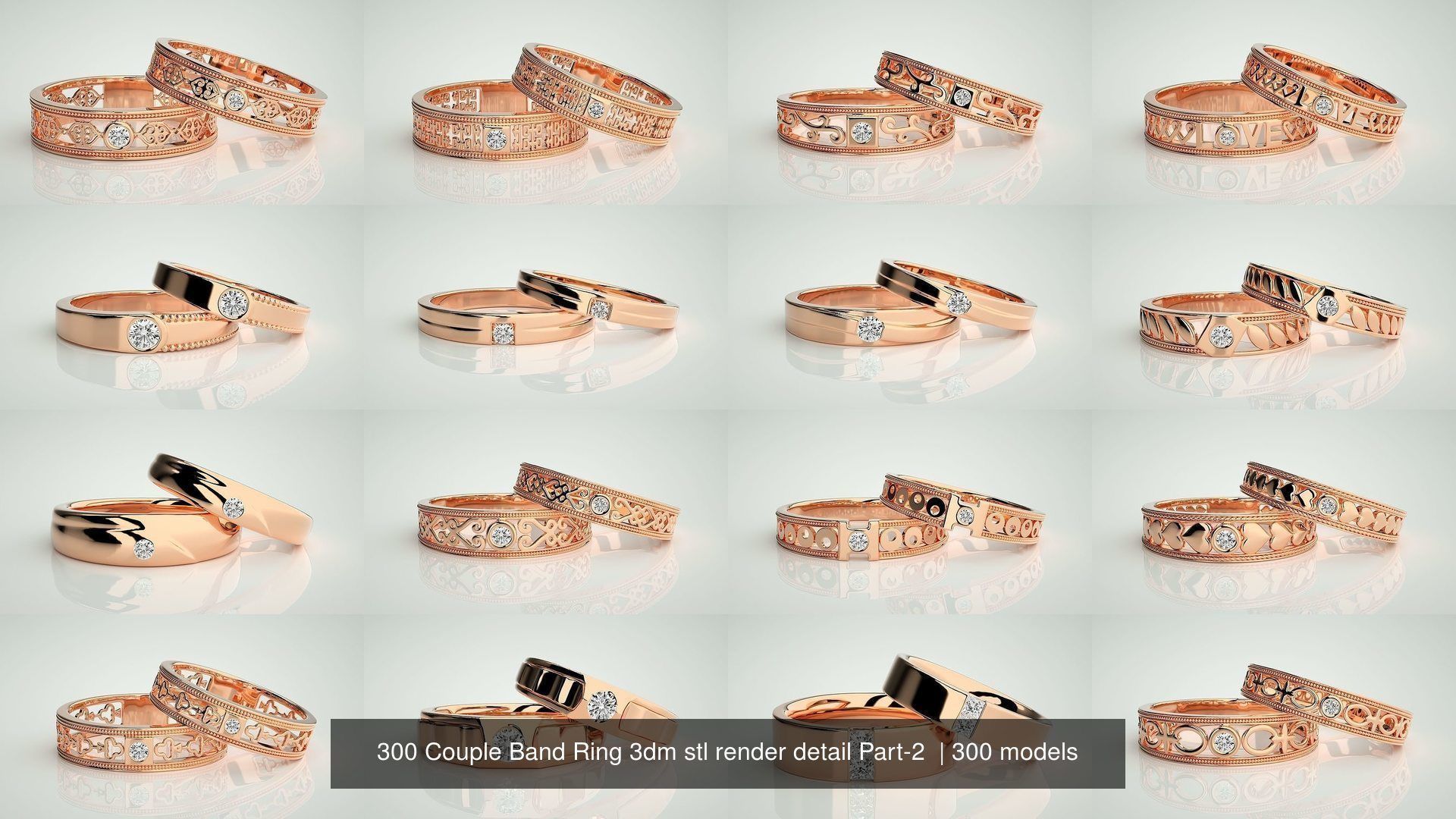 300 Couple Band Ring 3dm stl render detail Part-2  3D Model Collection_43