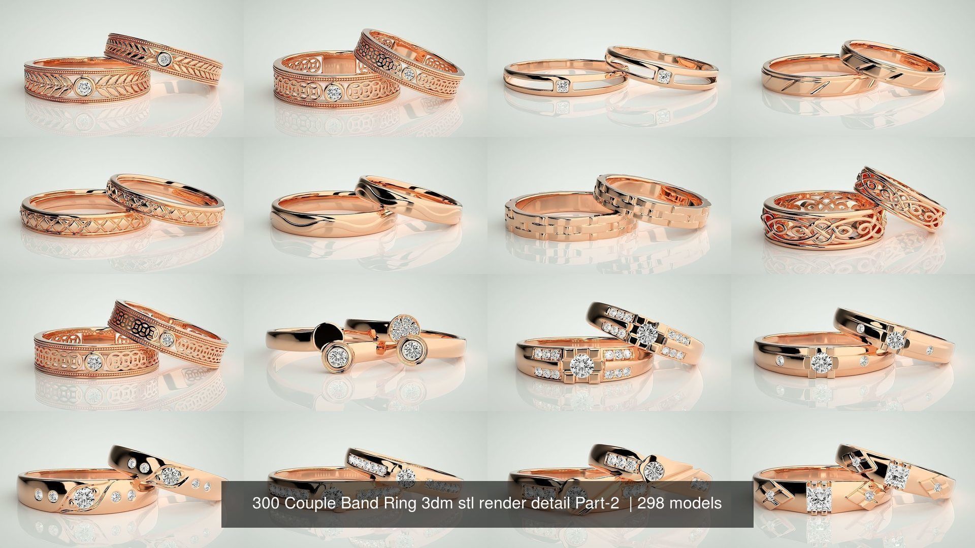 300 Couple Band Ring 3dm stl render detail Part-2  3D Model Collection_1
