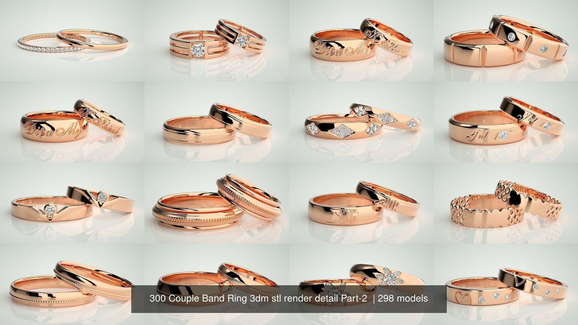 300 Couple Band Ring 3dm stl render detail Part-2  3D Model Collection_6