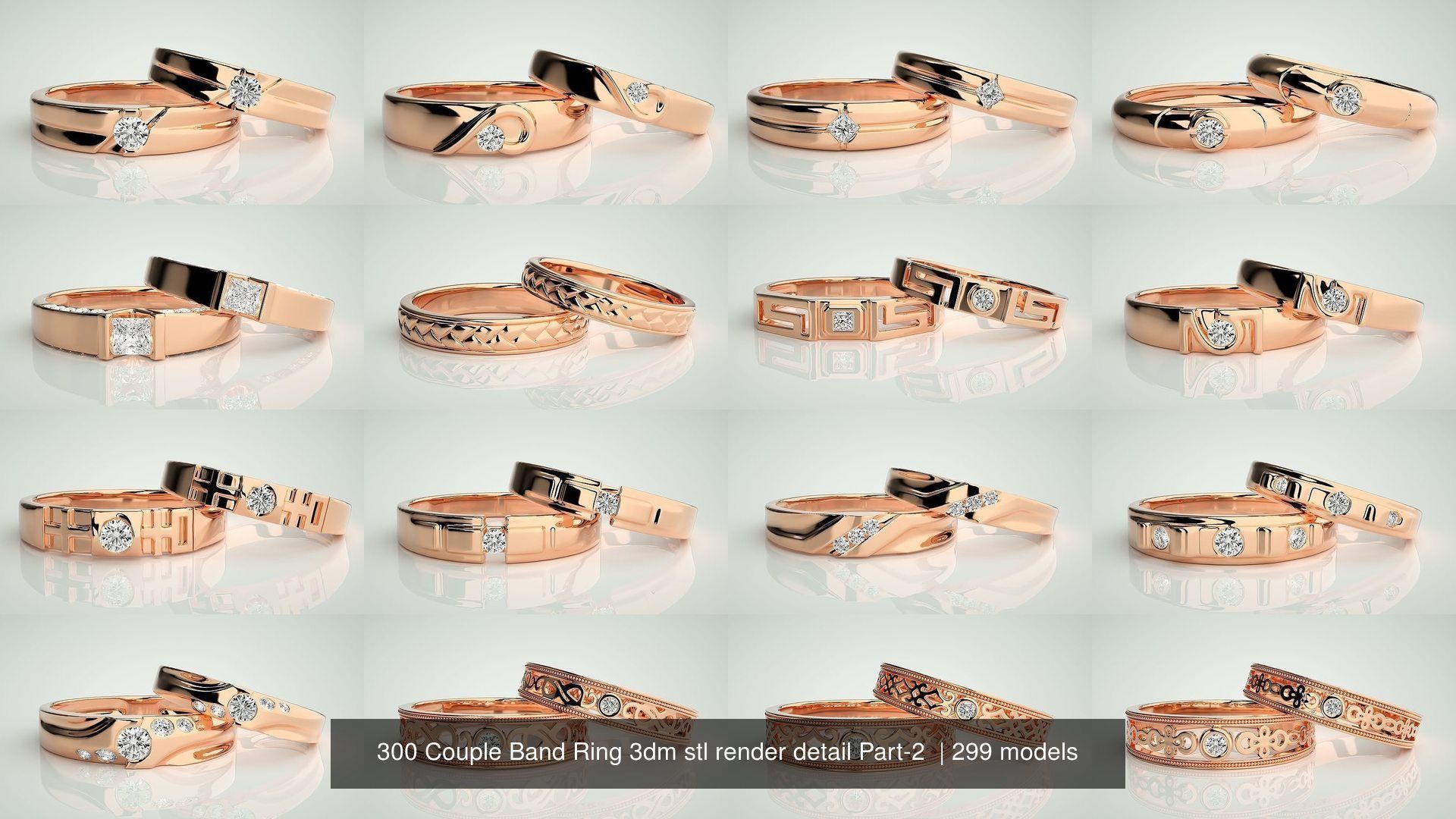 300 Couple Band Ring 3dm stl render detail Part-2  3D Model Collection_28