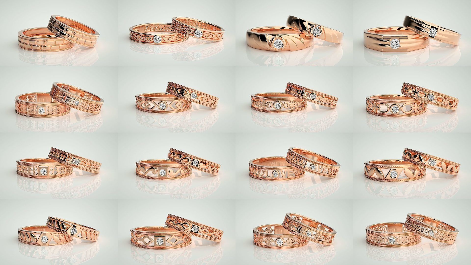 300 Couple Band Ring 3dm stl render detail Part-2  3D Model Collection_36