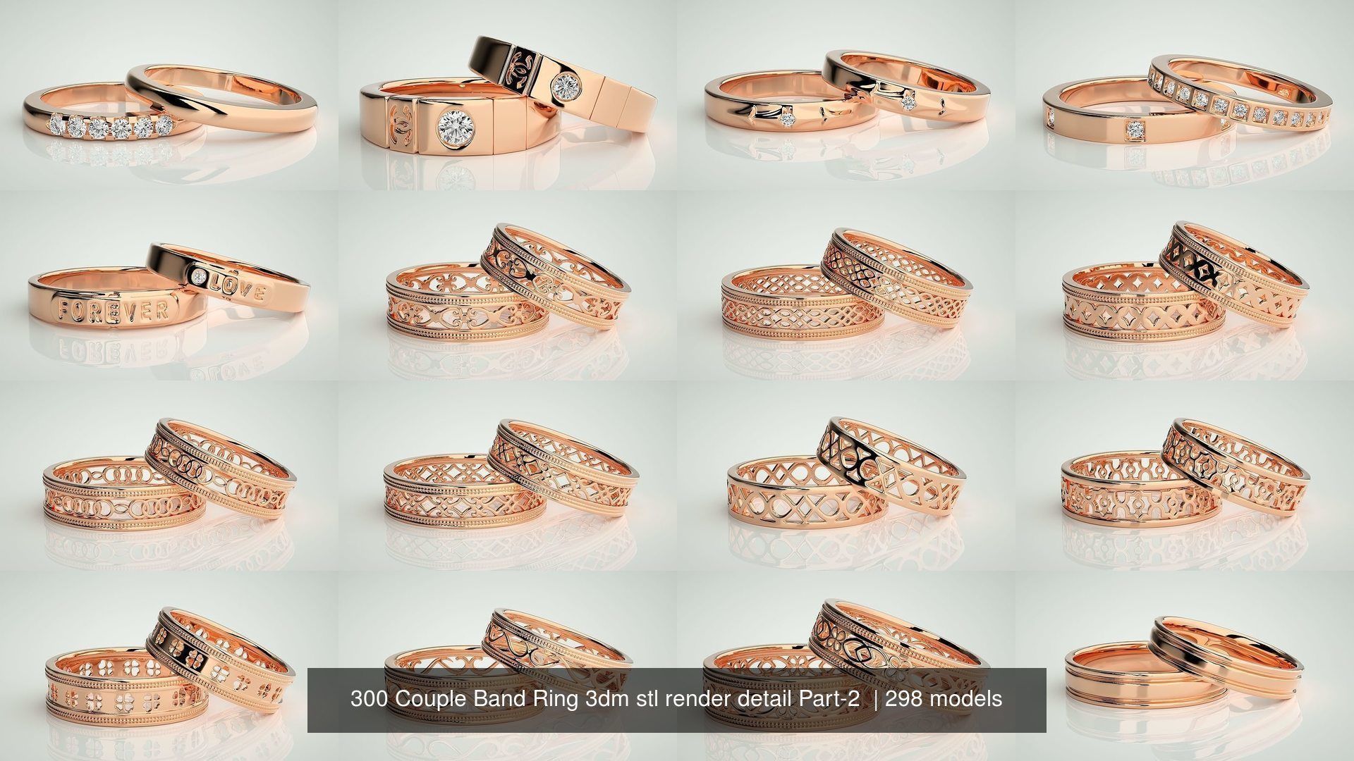 300 Couple Band Ring 3dm stl render detail Part-2  3D Model Collection_7