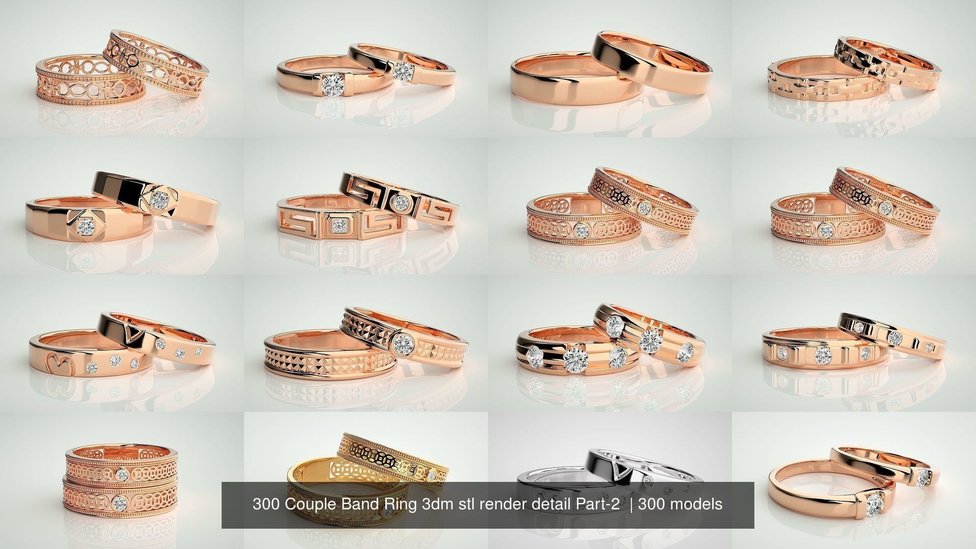 300 Couple Band Ring 3dm stl render detail Part-2  3D Model Collection_45