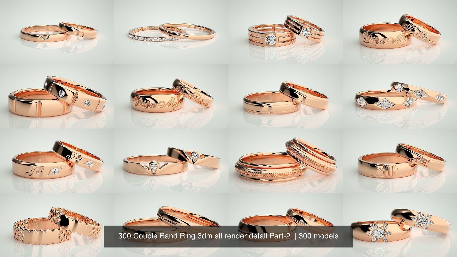 300 Couple Band Ring 3dm stl render detail Part-2  3D Model Collection_16