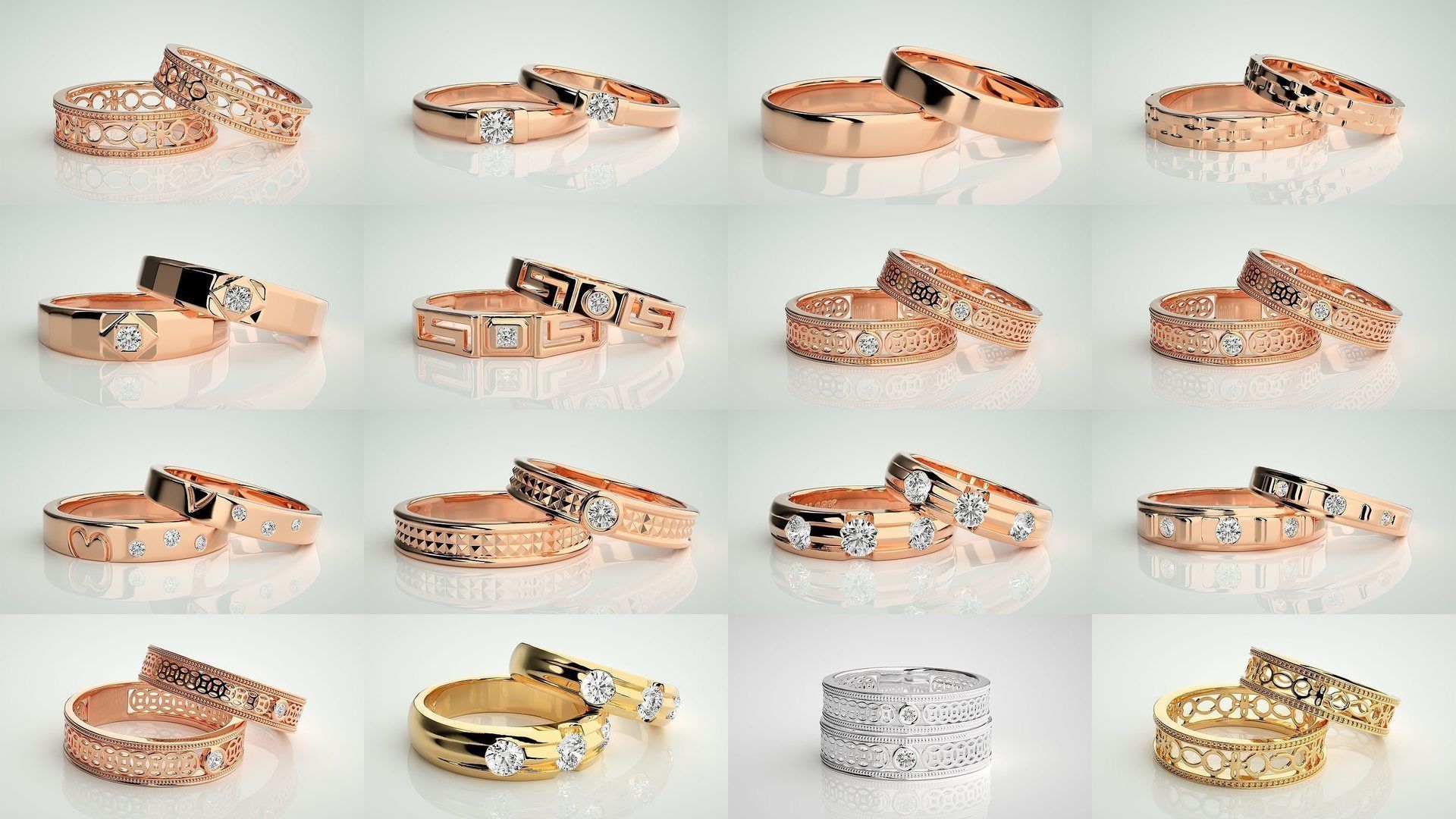 300 Couple Band Ring 3dm stl render detail Part-2  3D Model Collection_47