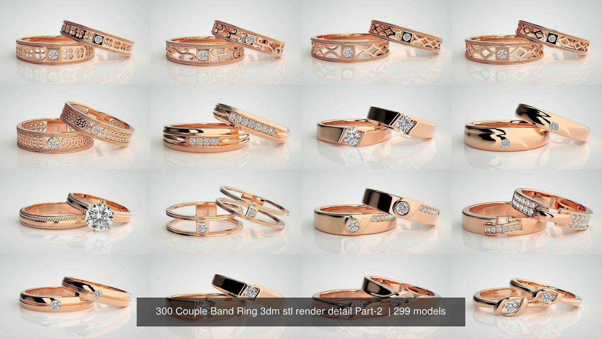 300 Couple Band Ring 3dm stl render detail Part-2  3D Model Collection_31