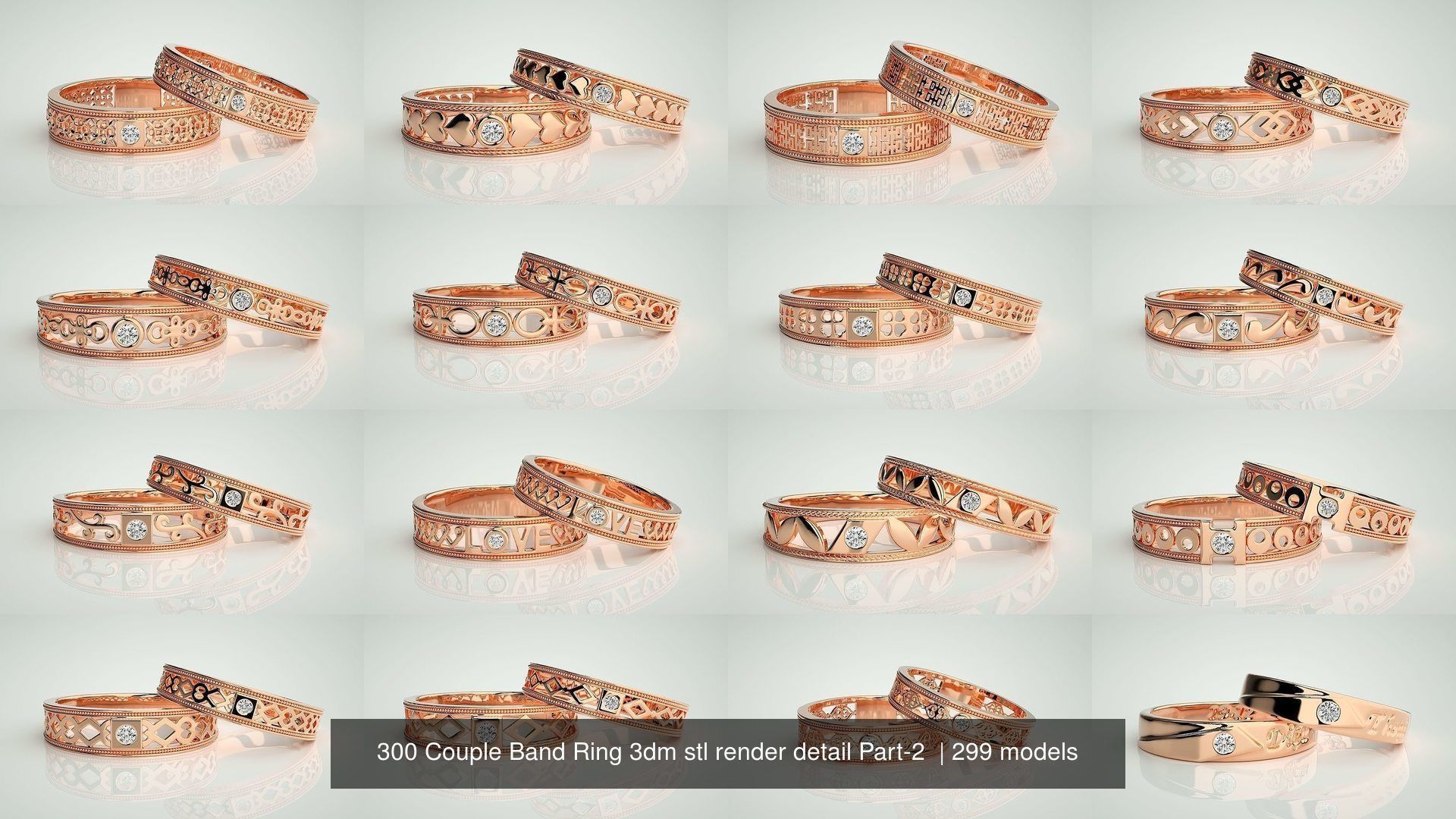 300 Couple Band Ring 3dm stl render detail Part-2  3D Model Collection_38