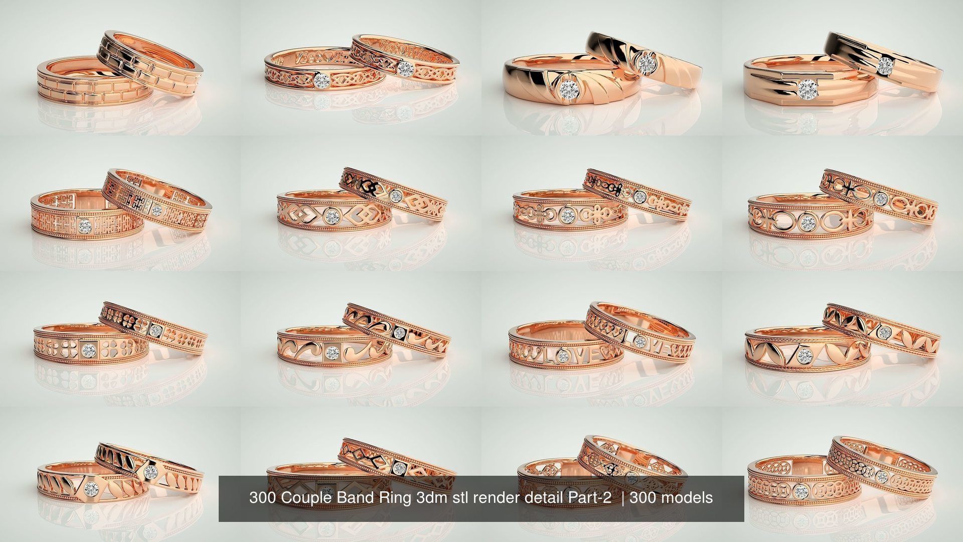 300 Couple Band Ring 3dm stl render detail Part-2  3D Model Collection_34