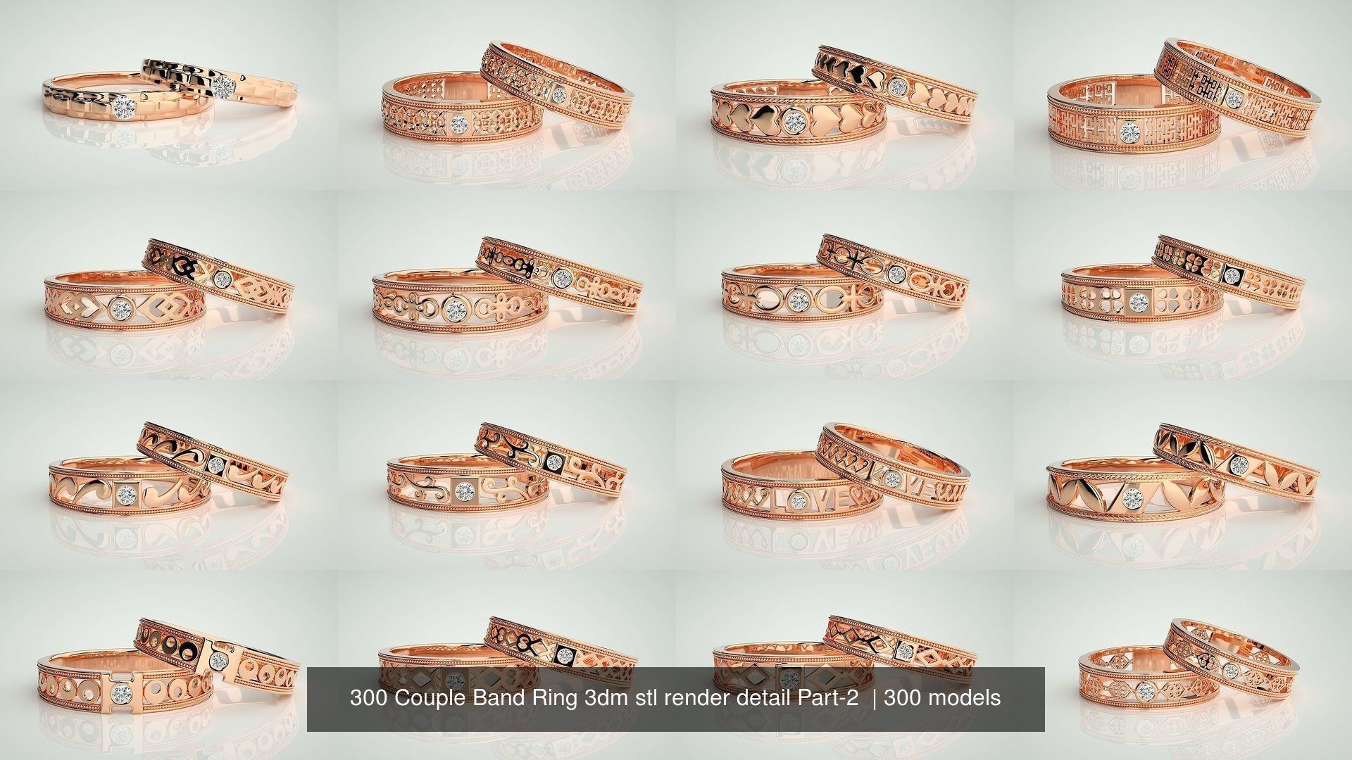 300 Couple Band Ring 3dm stl render detail Part-2  3D Model Collection_37